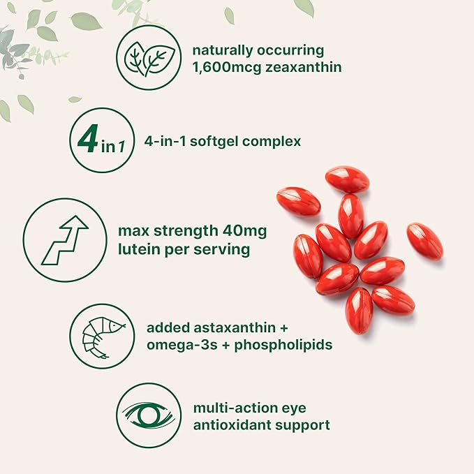 Micro Ingredients Lutein &amp Zeaxanthin 40mg Softgels 240 Count with Astaxanthin Omega-3s &amp Phospholipids | Eye + Vision Health Vitamins | Third Party Tested Non-GMO Gluten Free