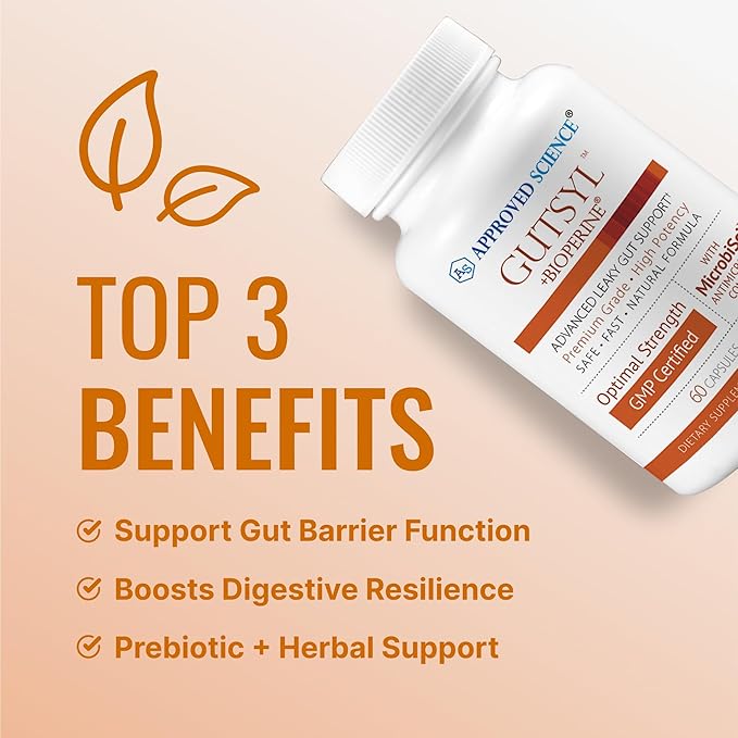 Approved Science® Gutsyl- Leaky Gut Supplement- Protect GI Tract with Aloe Vera Marshmallow Root Licorice and Slippery Elm- Contains Prebiotic and BioPerine- 6 Month Supply