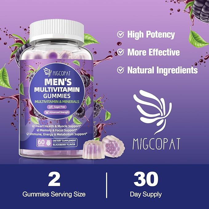 2-Pack Multivitamin for Men Mens Multivitamins Gummies w/Omega-3 Probiotics Inositol Folate Male Support Blend Vitamins A C D E B - Support Heart Brain Muscle Energy Sugar-Free Gummy