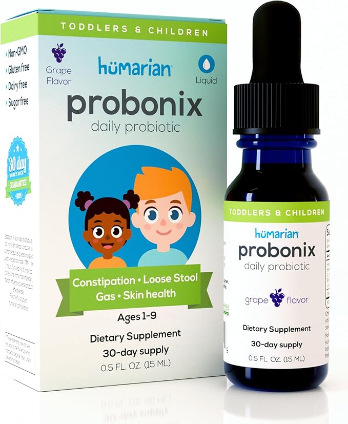 Probonix Humarian for Kids Aged 1-9 Years Old - High Bioavailability Liquid Probiotics - Superior 8-Strain Probiotic Drops to Fortify Gut Health Immunity &amp More - 30-Day Supply Tasty Grape Flavo