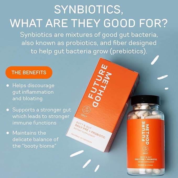 FUTURE METHOD Synbiotic Prebiotics for Men &amp Women - Probiotics &amp Prebiotic Supplement for Digestion Immunity &amp Regularity (60ct)