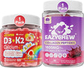 Vitamin D3 K2 + Calcium Liquid-Filled Gummies for Kids &amp Teens + Collagen Peptides Soft Chews 3000mg for Women &amp Men