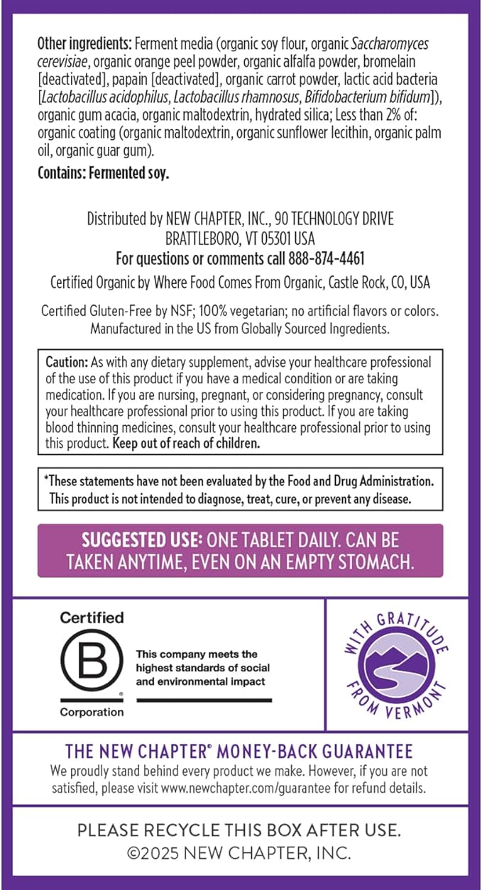 New Chapter Women’s Multivitamin 40+ extra B6 &amp B12 Biotin for Hair Growth D3 Vit C Zinc for Immune &amp Stress Support Gentle on an Empty Stomach One Daily Non-GMO Gluten-Free 48 Table