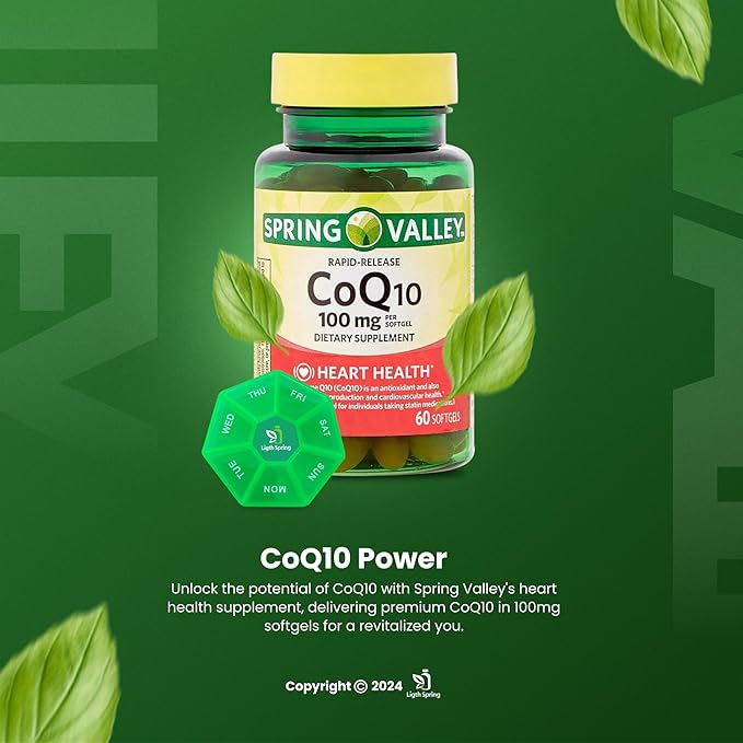 Rapid-Release CoQ10 100 mg 60 Softgels with Bundle Exclusive Vitamins &amp Minerals - A to Z - Better Ligth&ampSpring Guide + Weekly Pill Organizer (3 Items)