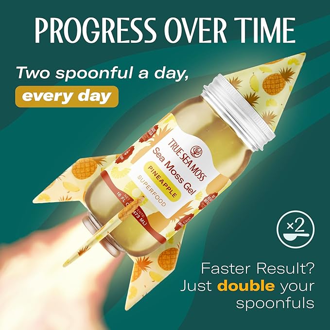 TrueSeaMoss Sea Moss Gel – Made in USA – Wildcrafted Seamoss Fruits &amp Jarred Vegetables – Pineapple Pack of 2 (Labels may Vary)