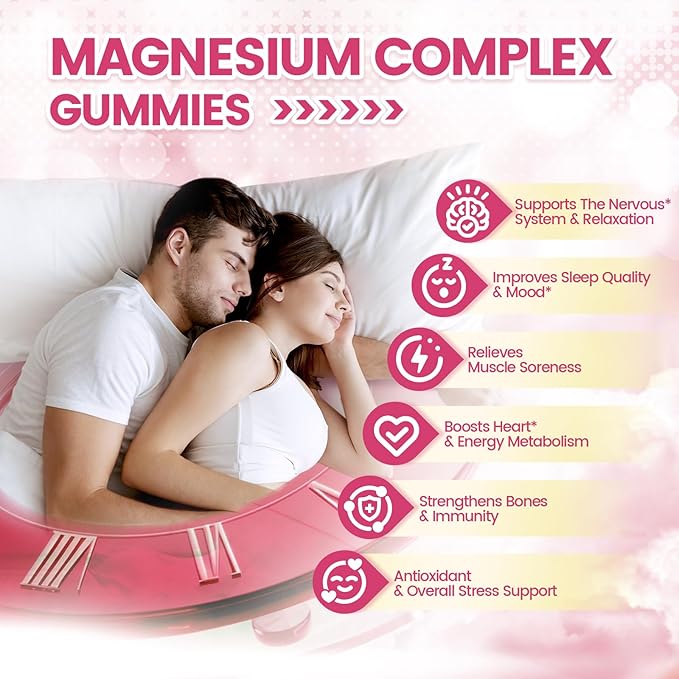 24-in-1 Magnesium Gummies 6183mg Magnesium Complex for Women and Men &amp Kids with Magnesiums Glycinate Citrate Malate Vitamin D3 K2 CoQ10 Zinc Potassium Sleep Heart Support Strawberry 3 Ba