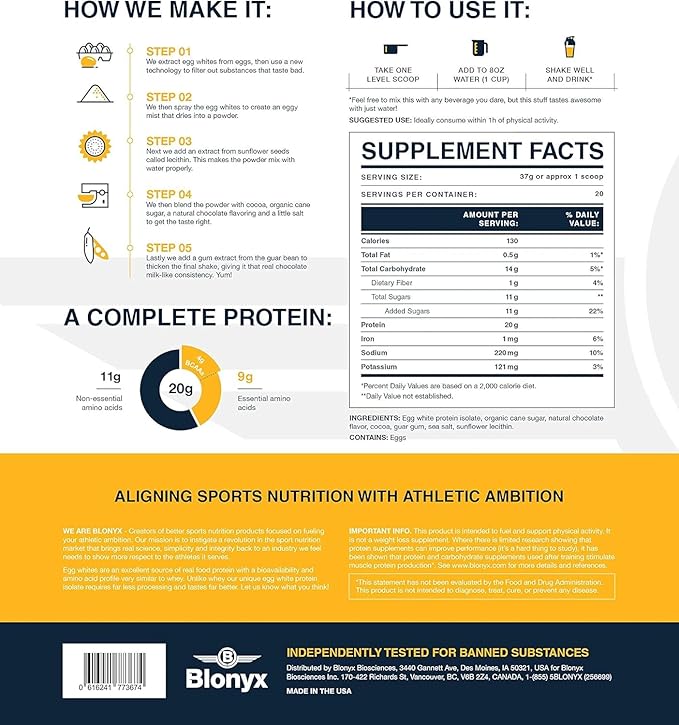 Egg White Protein Isolate Powder - Chocolate Milk Flavor 20g Protein per Serving Gluten &amp Lactose Free Natural Ingredients 1.63 lbs