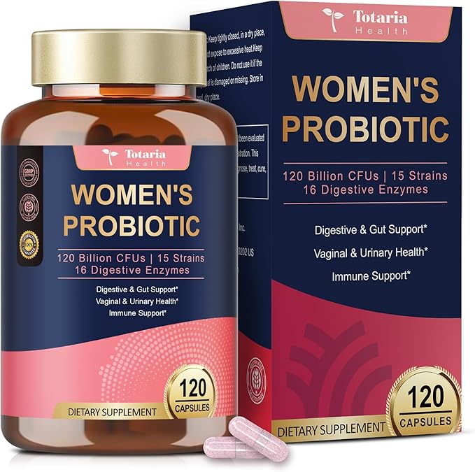Totaria Probiotics for Women 120 Billion Women Probiotic with Akkermansia Digestive Enzymes &amp Prebiotics Cranberry D-Mannose for Gut Vaginal Urinary Immune PH Balance 120 Vegan Capules