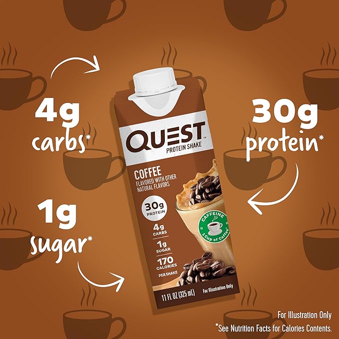 Quest Nutrition Ready to Drink Coffee Protein Shake 30g Protein 4g Carb 1g Sugar Gluten Free Keto Friendly 4 Count (Pack of 3)