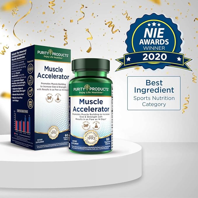 Purity Products Muscle Accelerator 650 mg Patented &amp Clinically Tested Muscle Accelerator Blend of Ayurvedic Herbal Extracts Promotes Strength Endurance + Muscle Growth - 60 Veg Caps (3)