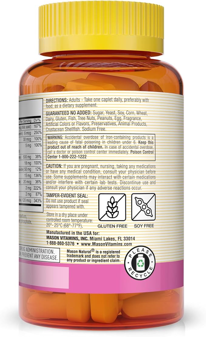 MASON NATURAL Women's Daily Multi Formula with 21 Essential Vitamins and Nutrients Supports General Wellness and Overall Health 90 Caplets (Pack of 3)