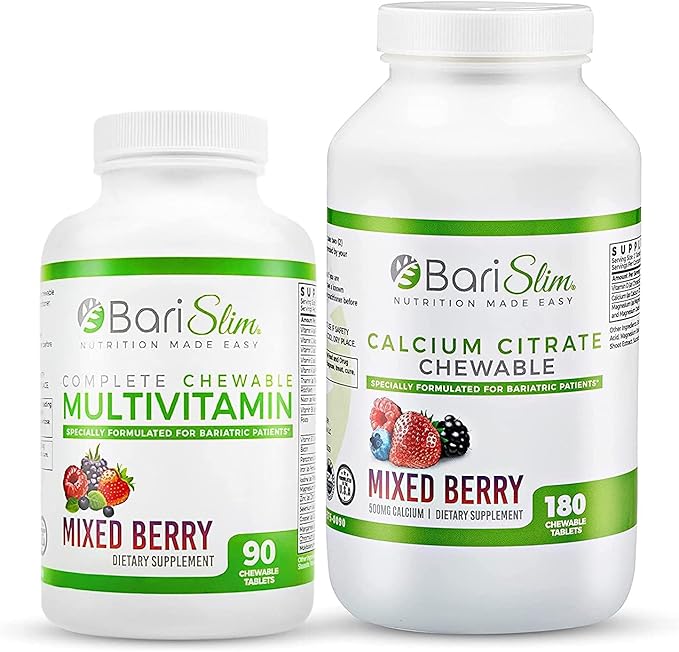 BariSlim Bariatric Calcium Citrate &amp Complete Chewable Bariatric Multivitamin - Bariatric Vitamin and Supplement for Post Bariatric Surgery Including Gastric Bypass and Gastric Sleeve