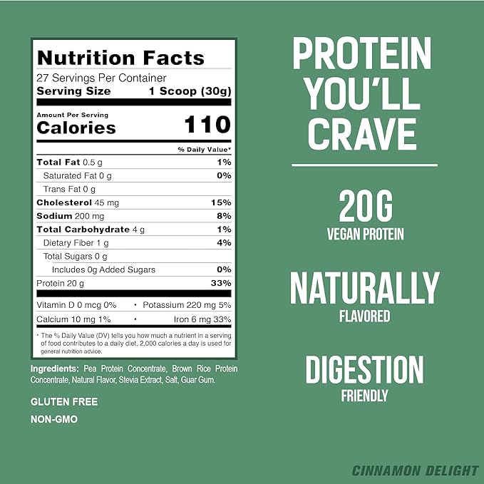 PEScience Select Vegan Protein Powder Plant Based Protein Powder Amazing Taste Smooth Texture Pea and Brown Rice Blend Dairy Free Lactose Free Gluten Free - Cinnamon Delight 27 Servings