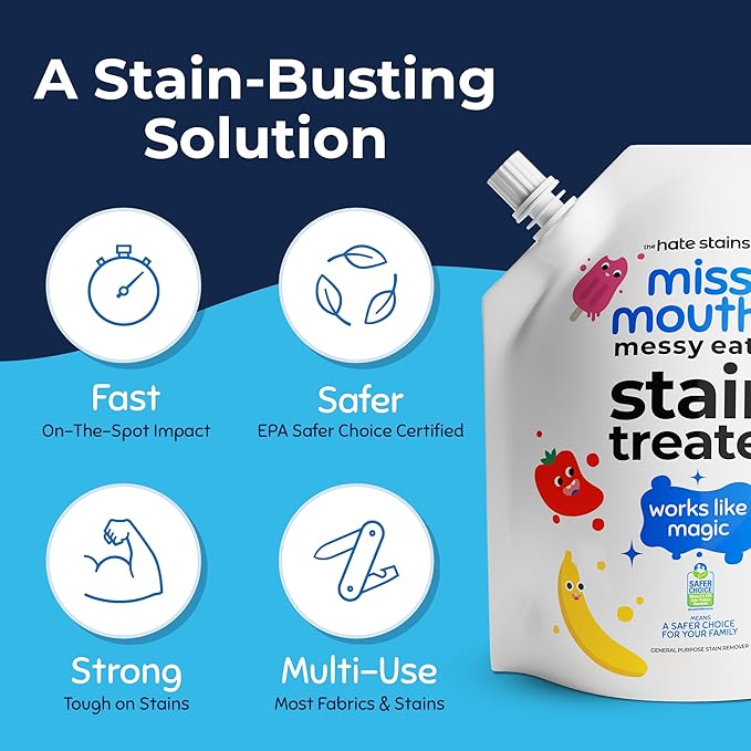 Miss Mouth's Messy Eater Stain Treater - 32oz Refill - Newborn &amp Baby Essentials - No Dry Cleaning Food Grease Coffee Off Laundry Underwear Fabric