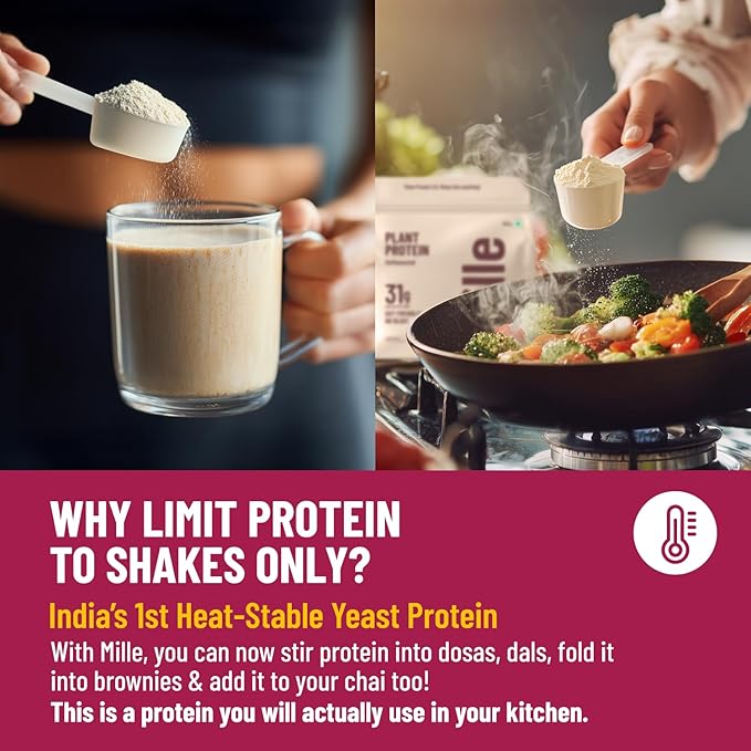 Mille Plant Protein Powder Unflavored | 31g Protein per Scoop | Vegan Yeast Protein | Non-Bloating | Mixes Easily into Any Dish | Clean Plant-Based Blend | 17.64 Oz (500g)