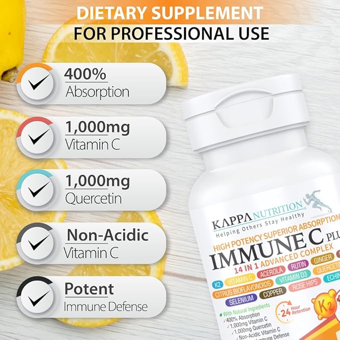 Quercetin 1000mg Vitamin C 1000mg Zinc 50mg Vitamin D3 5000iu Selenium Copper Acerola Ginger Rutin Bitter Orange Rose Hips Echinacea Immune C Plus 14 in 1 Immune C Plus (120 Count)