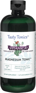 Vitanica Magnesium Tonic Liquid Magnesium Bisglycinate Chelate 300 mg with Vitamin B6 Dr Formulated Supplement Orange Flavor Vegan Gluten Free and Non-GMO16 fl oz