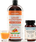 NatureWise [1] Liquid Multivitamin Hair Growth - Sugar Free Peach Mango - 30 floz[30Servings] + [1] Magnesium Glycinate 625mg - Chelated Magnesium - 30 Capsules[30-Day Supply]