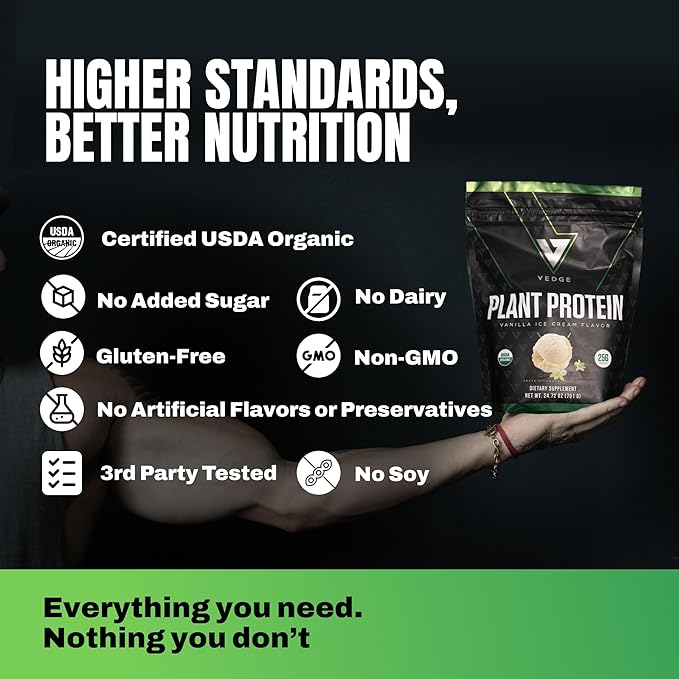 VEDGE Vegan Protein Powder - Plant Protein Powder with Pea Pumpkin &amp Sunflower - USDA Organic Amino Acids Dairy Free Gluten Free Soy Free Keto Non GMO Smooth Texture - Vanilla - 20 Serving