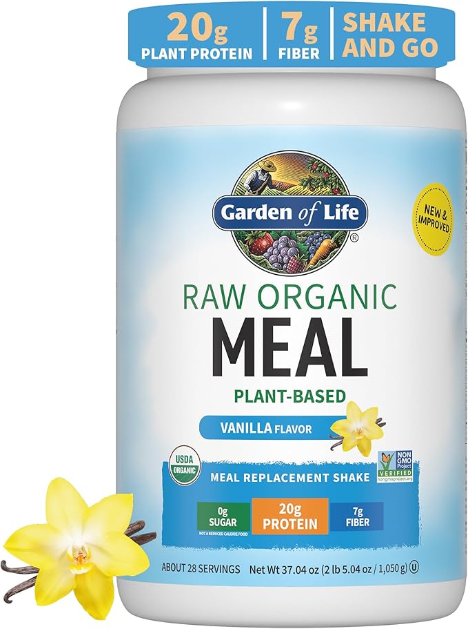 Garden of Life Vegan Protein Powder - Raw Organic Meal Replacement Shakes - Vanilla - Pea Protein &amp Grass Fed Collagen Peptides Powder – Unflavored Collagen Powder for Women Men Hair Skin Nails Jo