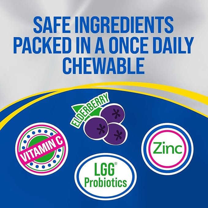 Culturelle Immune Defense Probiotic with Vitamin C Vitamin D and Zinc + Elderberry Non-GMO 4-in-1 Immune Support for Kids Ages 3+* Mixed Berry Chewables 30 Count