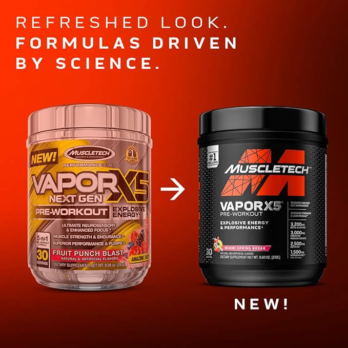 Muscletech Whey Protein &amp Pre Workout Powder Bundle - Nitro-Tech Muscle Formula with 30g Protein 3g Creatine &amp Vapor X5 Pre-Workout with Creatine for Lean Muscle