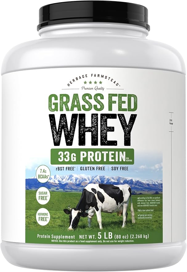 Carlyle Grass Fed Whey Protein Powder | 5lb (80 oz) | 33g of Protein Per Serving | Unflavored | Sugar and Hormone Free | Non-GMO and Gluten Free Supplement | by Herbage Farmstead