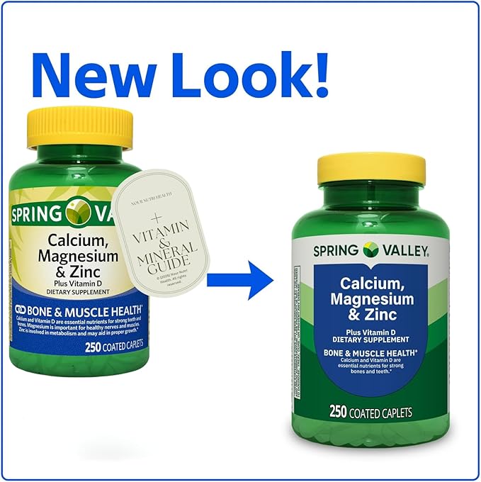 250 Count of Calcium Magnesium Zinc + Vitamin D3 Supplement – Bone &amp Muscle Support – 250 Caplets – Gluten Free nnh with Exclusive Vitamin &amp Mineral Guide