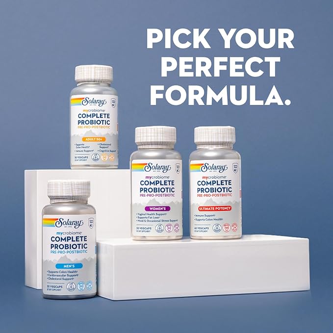 SOLARAY Mycrobiome Complete Probiotic Mood Formula - Pre and Probiotics for Women and Men Plus Postbiotic - 50 Billion CFU 28 Strains - Vegan Clinically Studied Ingredients - 30 Servings 30 VegCaps