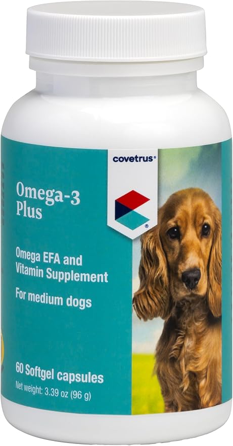 Covetrus Omega-3 Soft Gels for Medium Dogs – Essential Fatty Acids with Vitamins A E &amp D3 – Skin Coat &amp Joint Supplement – 60 Count