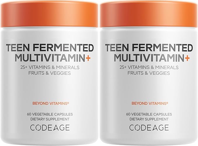 Codeage Teen Multivitamin Supplement – Daily Vitamins and Minerals for Teen Boys and Girls – Organic Whole Food Formula with Omega-3 and Vitamins A to K - 2 Pack