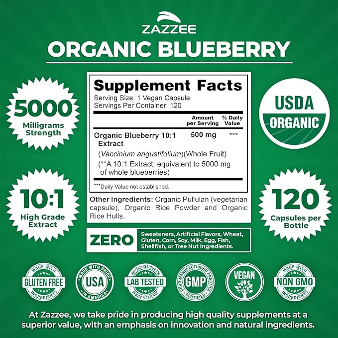 Zazzee Organic Polyphenol Anti Aging Bundle | Antioxidant Rich Blueberry Extract and Super Concentrated Pomegranate Extract Capsules | Non-GMO Vegan &amp ISO Lab Tested