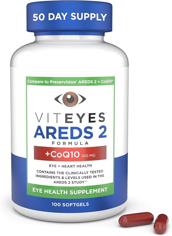 Viteyes AREDS 2 + CoQ10 Macular Support CoQ10 Vitamin E Vitamin C Lutein Zeaxanthin Zinc Copper Heart Health Eye Doctor Trusted Manufactured in The USA 100 Ct