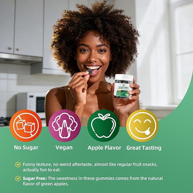 M inch Fiber Gummies for Adults Women Men Sugar Free - Fiber Supplement Support Digestive Gut &amp No Bloating* - 7g High Fiber per Serving Daily &amp Soluble 3 Pack Apple Flavor Vegan Non GMO