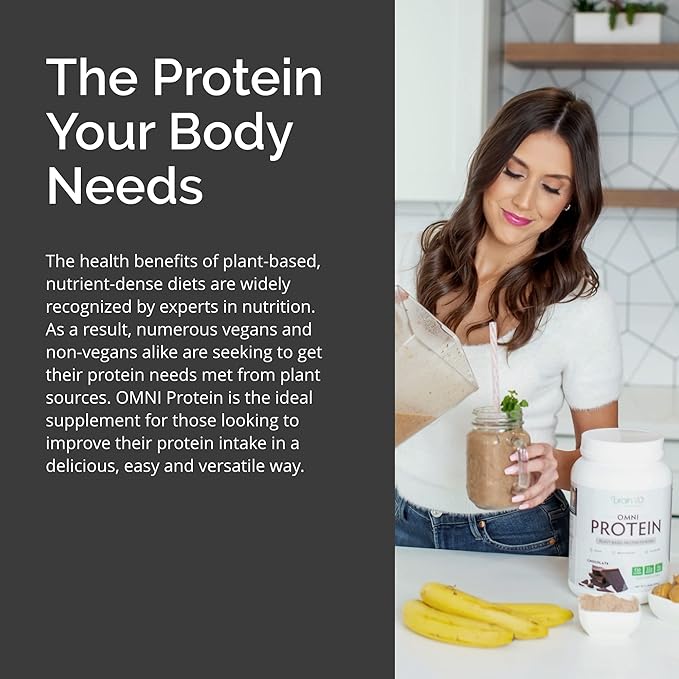 BRAINMD Dr Amen Omni Protein Chocolate - 2.38 lbs - Plant-Based Protein Powder - Promotes Energy &amp Exercise Recovery - Vegan Vegetarian Sugar Free Gluten Free - 30 Servings