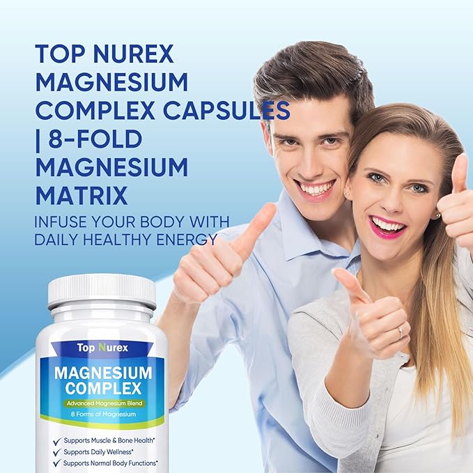 Top Nurex Magnesium Complex 1000 mg 8-Source Magnesium Blend with Glycinate Citrate Malate &amp Taurate Vegan Non-GMO Formula 90 Capsules