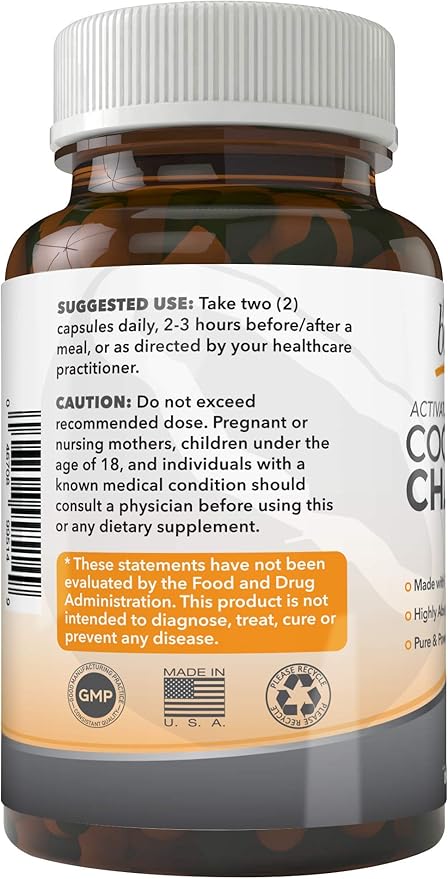 PURELY beneficial Activated Coconut Charcoal 1200mg 180 Capsules - Pills for Digestive System Bloating Vegan (1bottle)