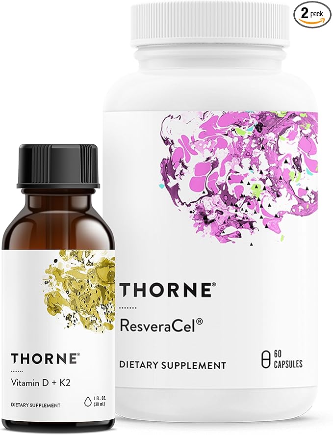 THORNE - Cellular Support Bundle - Vitamin D + K2 Liquid and ResveraCel - Support Healthy Bones Muscles and Aging