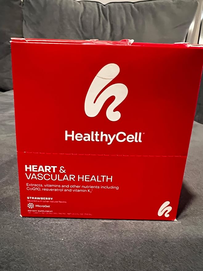 Healthycell Heart &amp Vascular Health Daily Liquid Supplement - Cardiovascular Support with Beet Root Powder Resveratrol CoQ10 Omega-3 &amp Vitamin K - 30 Gel Packs