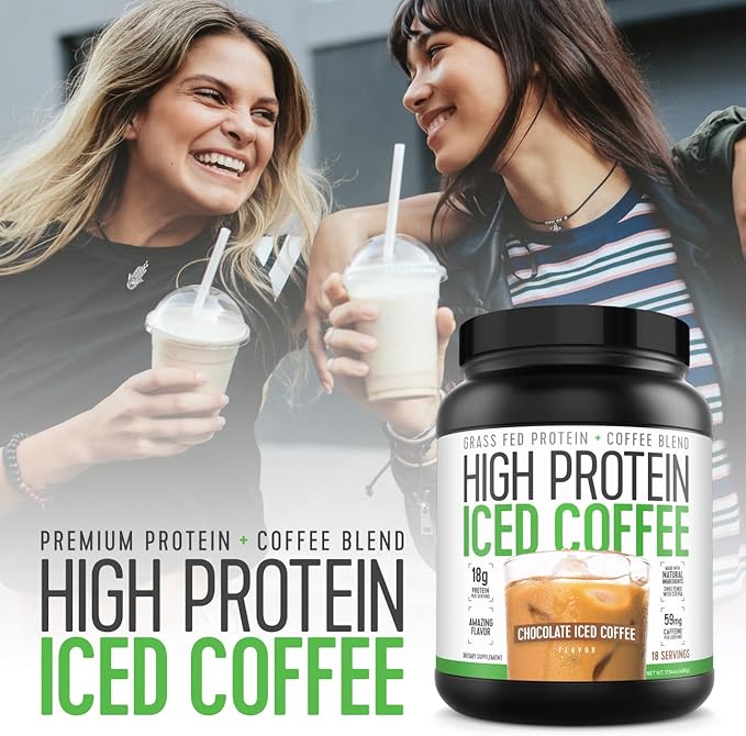 High Protein Coffee Keto Friendly 18g of Protein 2g Carbs Natural Ingredients (18 Servings Chocolate Iced Coffee)