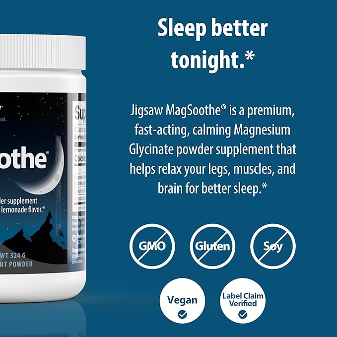Jigsaw Health MagSoothe | Fast-Acting Calming Magnesium Glycinate Powder Supplement | Raspberry Lemonade Flavor | 60 Servings (Jar)
