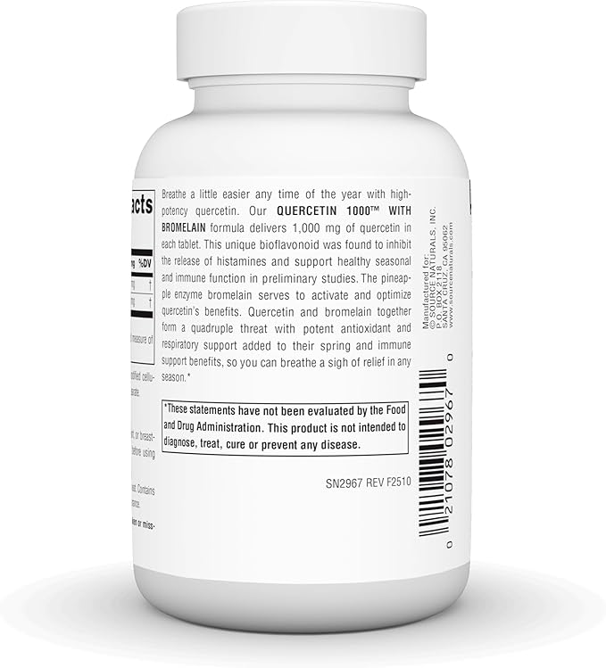 Source Naturlas Quercetin 1000 with Bromelain Respiratory and Immune Support* 1000 mg Tablets 60 Count