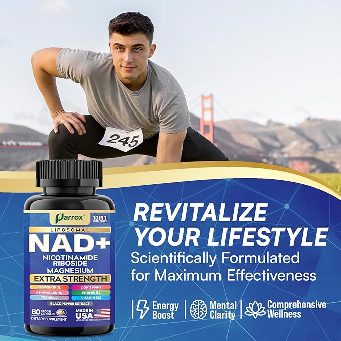NAD+ Supplement with Liposomal NAD+ Nicotinamide Riboside Magnesium Vitamin B3 &amp B12 Resveratrol Turmeric Ashwagandha Lion’s Mane10-in-1 Extra Strength (2 Pack)