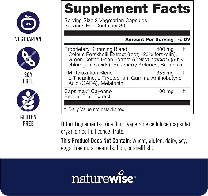 NatureWise [1] Total Colon Care Fiber Cleanse - Natural Laxative - 60 Capsules[30-Day Supply] + [1] NighttimeSlim- Cayenne Green Coffee Bean GABA - 60 Capsules[30-Day Supply]