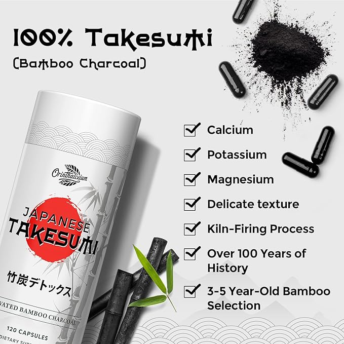 Takesumi Activated Charcoal 2000mg – Activated Charcoal from Bamboo for Max Absorption Detox &amp Gut 120 Vegan Capsules