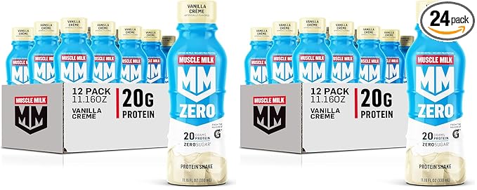 Muscle Milk Zero Protein ShakeVanilla Crème20g ProteinZero Sugar100 CaloriesCalciumVitamins AC &amp D4g FiberEnergizing SnackWorkout RecoveryPackaging May Vary 11.16 Fl Oz(Pack of 24)