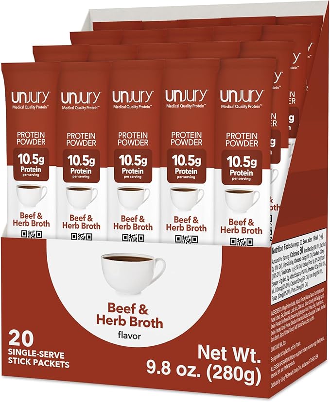 Unjury Whey Protein Powder Individual Stick Packs | Beef and Herb | 10.5g 100% Whey Isolate Protein Powder | Low Carb and Lactose Free | Gluten Free | Certified Kosher | 20 Servings