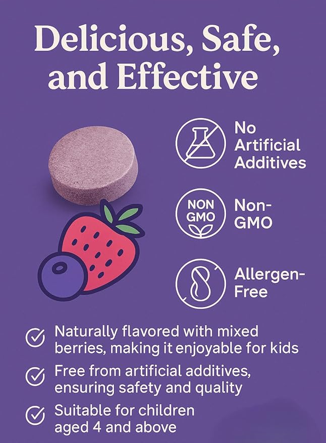 Raise Them Well Children’s Probiotic Chewable Gut Health Tablets for Kids Supports Digestion Immunity &amp Nutrient Absorption No Artificial Additives Mixed Berry 60 Servings