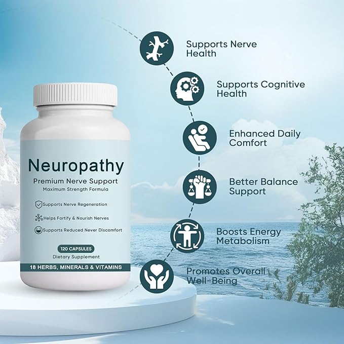 NerveBright Neuropathy Support Nerve Supplement Fortify Nerves in Fingers Hands Toes &amp Feet with 600 mg Pure Alpha Lipoic Acid Vitamins C D3 E B6 B12 Support Overall Nerve Health 120 Capsul