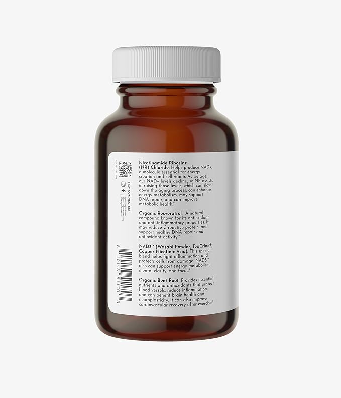 JUST INGREDIENTS NAD+ Supplement – 60 Capsules – Supports Cellular Energy Healthy Aging Mitochondrial Function &amp DNA Repair – with Nicotinamide Riboside Resveratrol Beet Root &amp NAD3® Compl